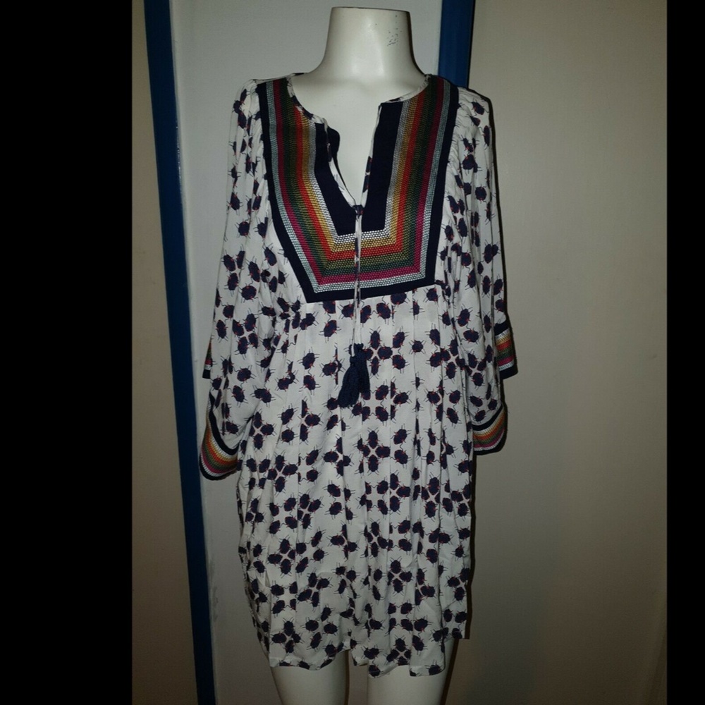 Tory Burch Tunic Caftan Beach to Street Print Coverup Dress Feliz M - Picture 6 of 7